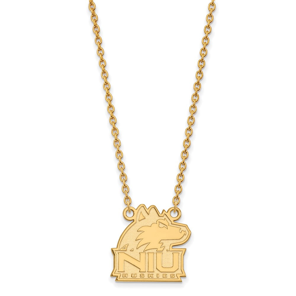 Sterling Silver Gold-plated LogoArt Northern Illinois University N-I-U Huskies Medium Pendant 18 inch Necklace