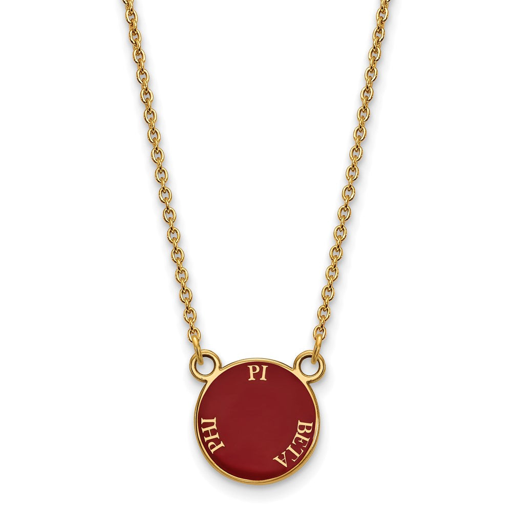 Sterling Silver Gold-plated LogoArt Pi Beta Phi Sorority Text Small Color Enamel Pendant 18 inch Necklace