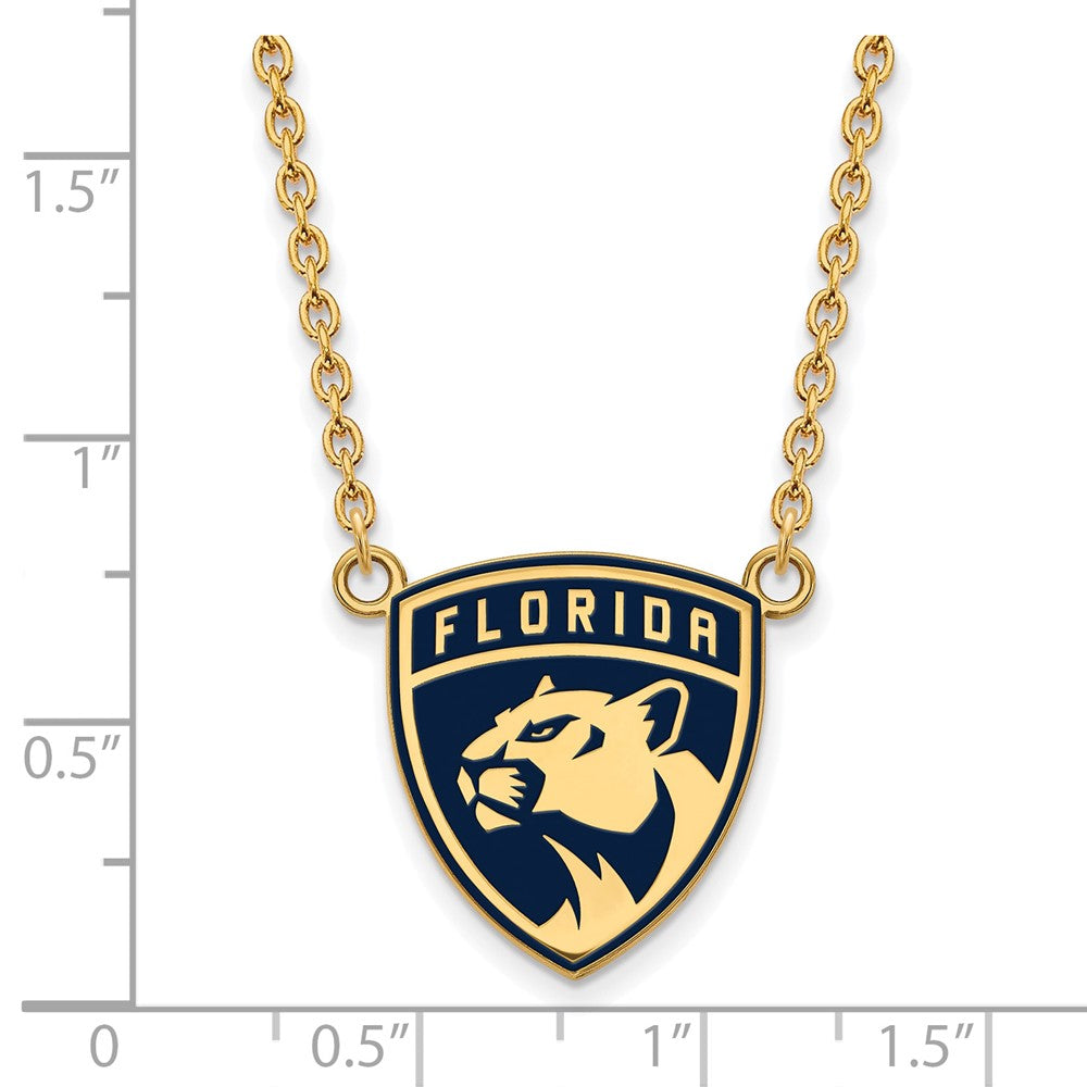 Sterling Silver Gold-plated NHL LogoArt Florida Panthers Large Enameled Pendant 18 inch Necklace