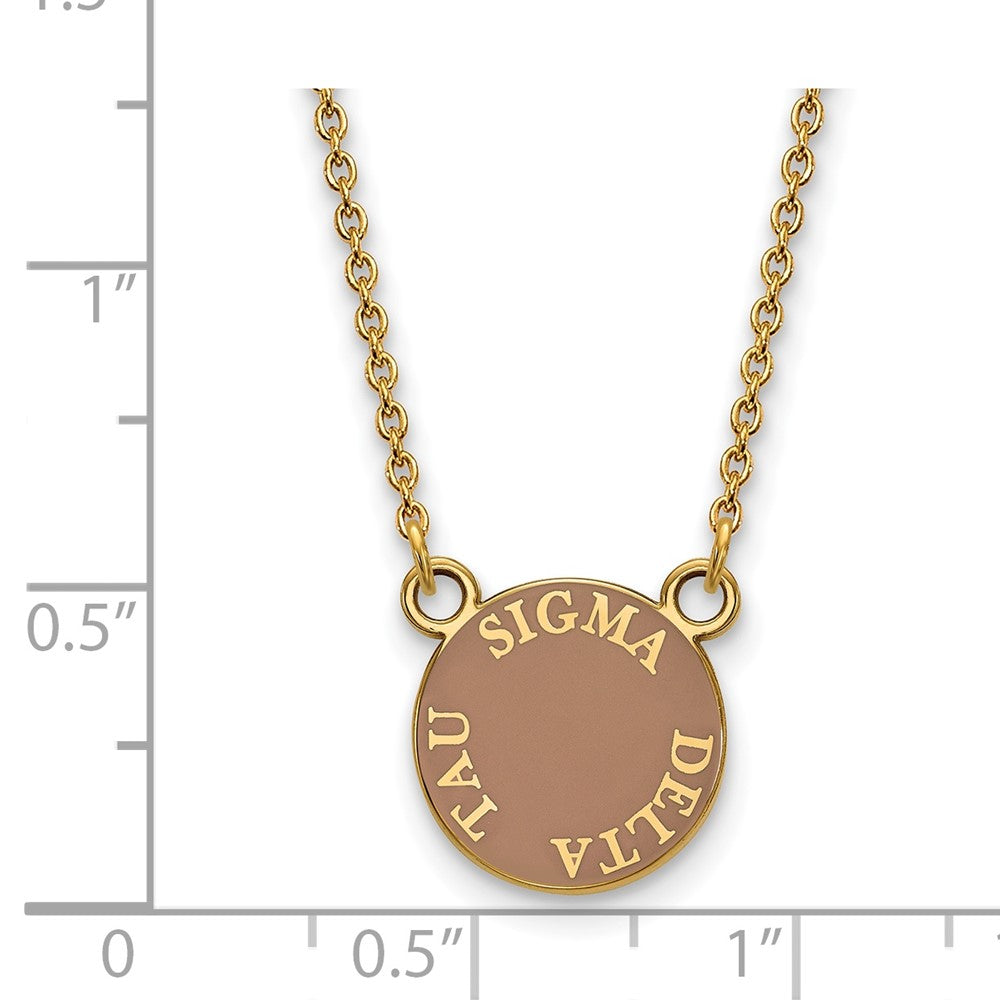 Sterling Silver Gold-plated LogoArt Sigma Delta Tau Sorority Text Small Color Enamel Pendant 18 inch Necklace