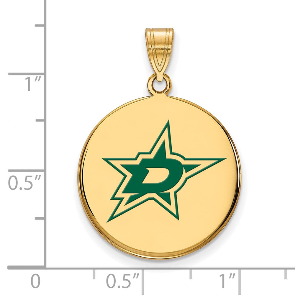 Sterling Silver Gold-plated NHL LogoArt Dallas Stars Large Enameled Disc Pendant