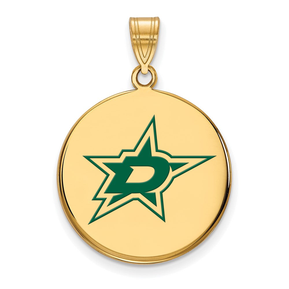 Sterling Silver Gold-plated NHL LogoArt Dallas Stars Large Enameled Disc Pendant