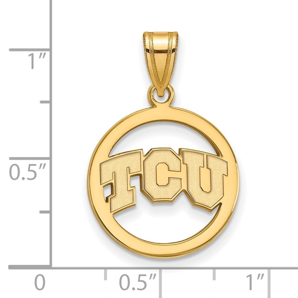 Sterling Silver Gold-plated LogoArt Texas Christian University T-C-U Med Circle Pendant