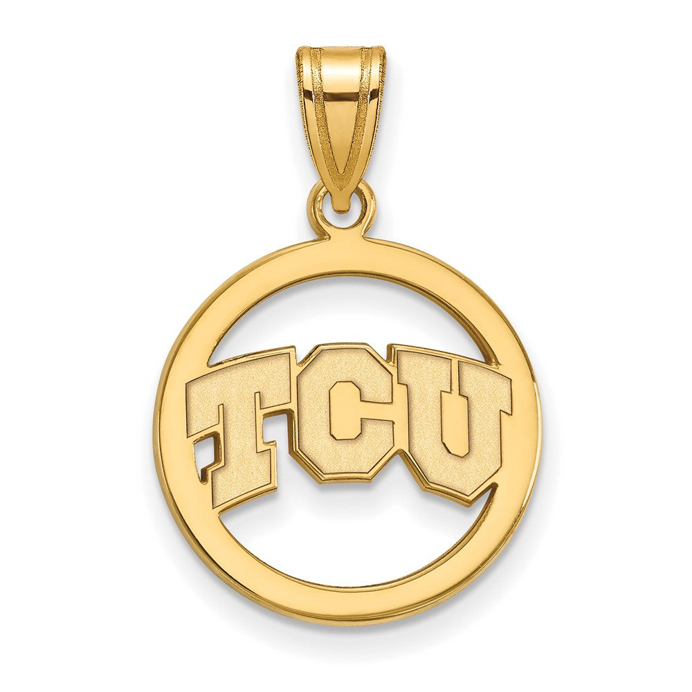 Sterling Silver Gold-plated LogoArt Texas Christian University T-C-U Med Circle Pendant