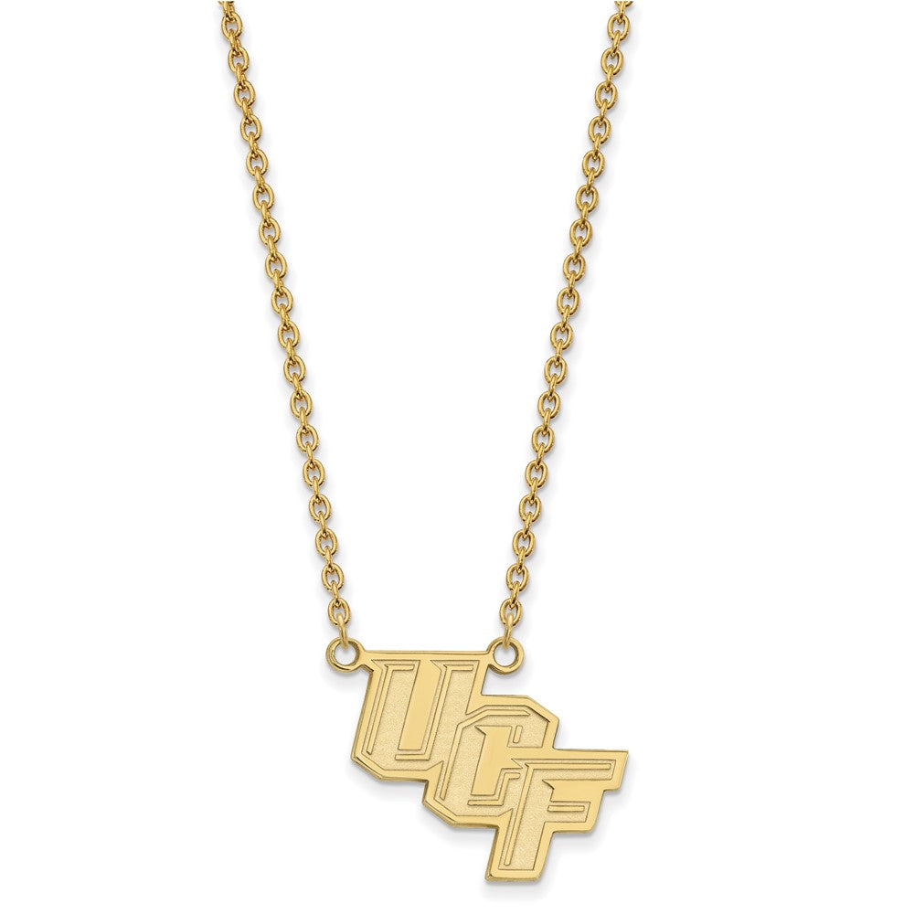 Sterling Silver Gold-plated LogoArt University of Central Florida U-C-F Large Pendant 18 inch Necklace