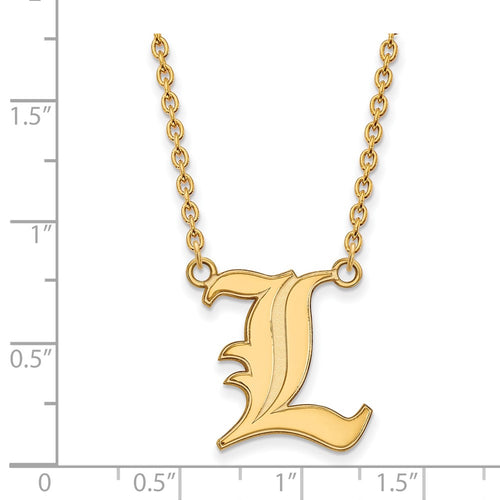 10k Gold LogoArt University of Louisville Letter L Large Pendant 18 inch Necklace