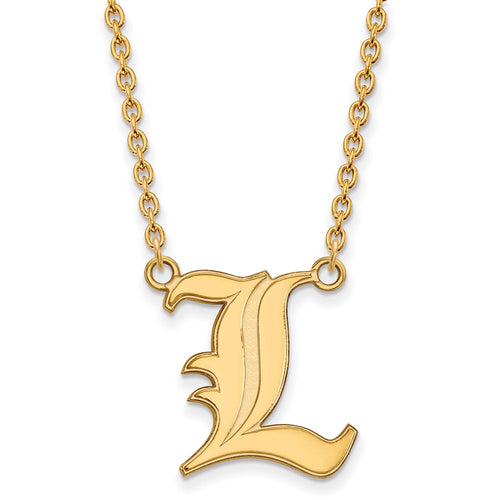 10k Gold LogoArt University of Louisville Letter L Large Pendant 18 inch Necklace
