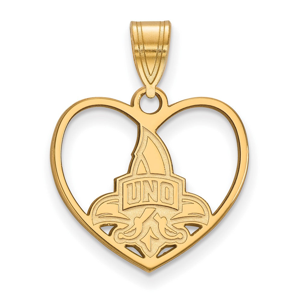 Sterling Silver Gold-plated LogoArt University of New Orleans U-N-O Heart Pendant