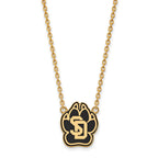 Sterling Silver Gold-plated LogoArt University of South Dakota Large Enameled Pendant 18 inch Necklace