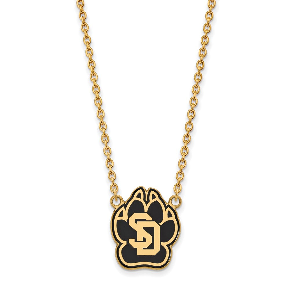 Sterling Silver Gold-plated LogoArt University of South Dakota Large Enameled Pendant 18 inch Necklace