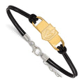 Sterling Silver Gold-plated NHL LogoArt NHL Vegas Golden Knights Black Leather 7 inch Bracelet with Extender