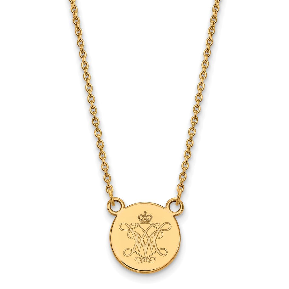 Sterling Silver Gold-plated LogoArt College of William and Mary Small Disc Pendant 18 inch Necklace