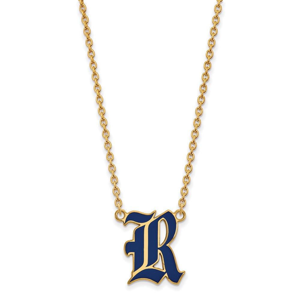 Sterling Silver Gold-plated LogoArt Rice University Letter R Large Enameled Pendant 18 inch Necklace