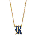 Sterling Silver Gold-plated LogoArt Rice University Letter R Large Enameled Pendant 18 inch Necklace