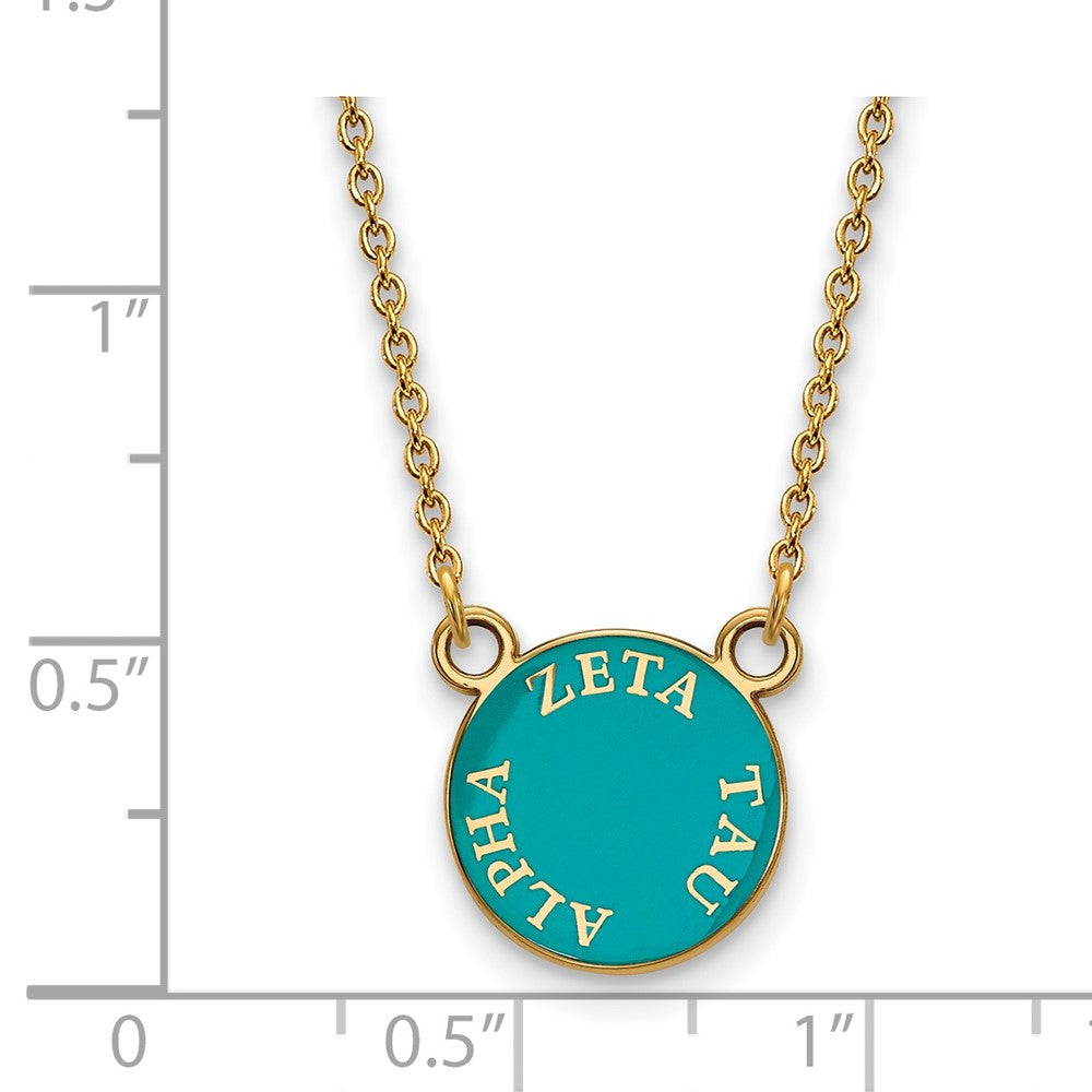 Sterling Silver Gold-plated LogoArt Zeta Tau Alpha Sorority Text Small Color Enamel Pendant 18 inch Necklace