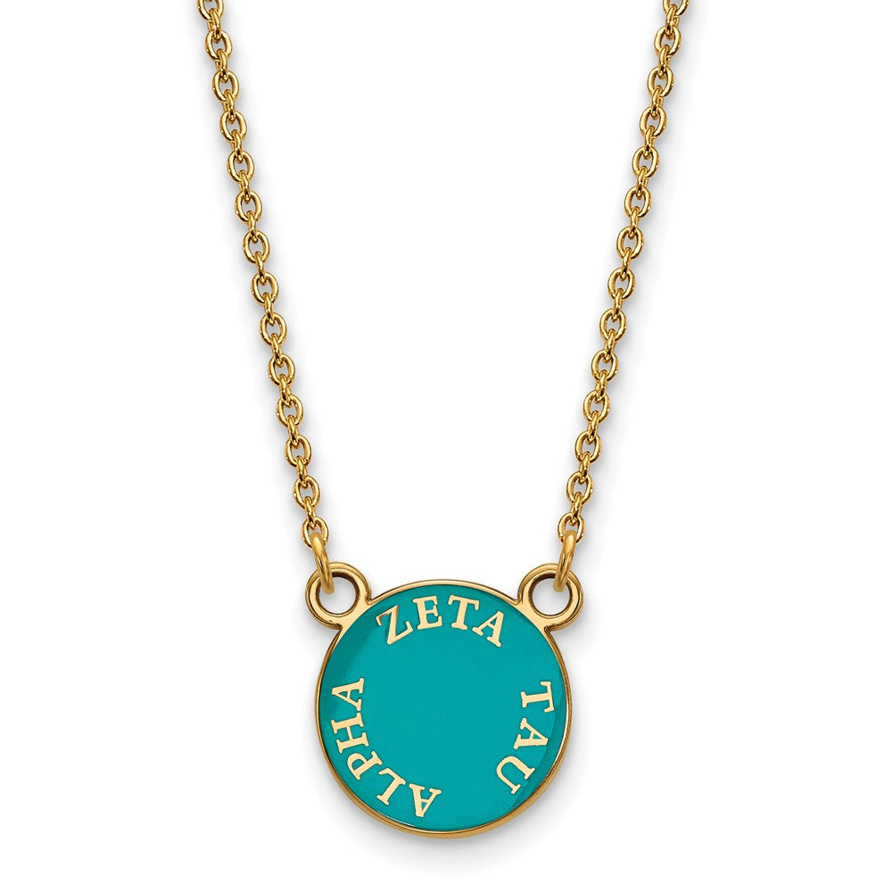 Sterling Silver Gold-plated LogoArt Zeta Tau Alpha Sorority Text Small Color Enamel Pendant 18 inch Necklace
