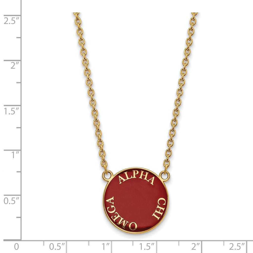 Sterling Silver Gold-plated LogoArt Alpha Chi Omega Sorority Text Large Color Enamel Pendant 18 inch Necklace