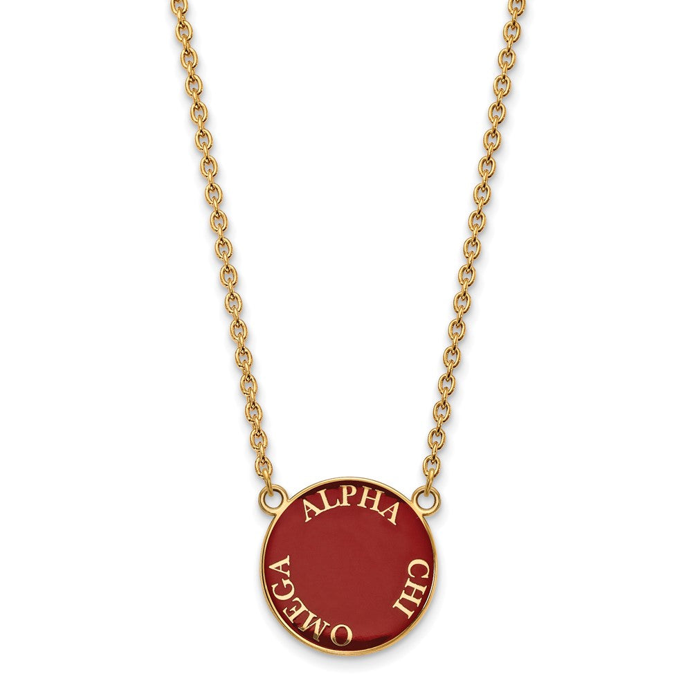 Sterling Silver Gold-plated LogoArt Alpha Chi Omega Sorority Text Large Color Enamel Pendant 18 inch Necklace