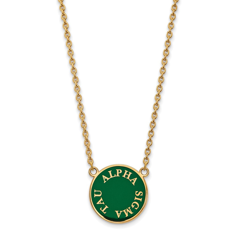 Sterling Silver Gold-plated LogoArt Alpha Sigma Tau Sorority Text Large Color Enamel Pendant 18 inch Necklace