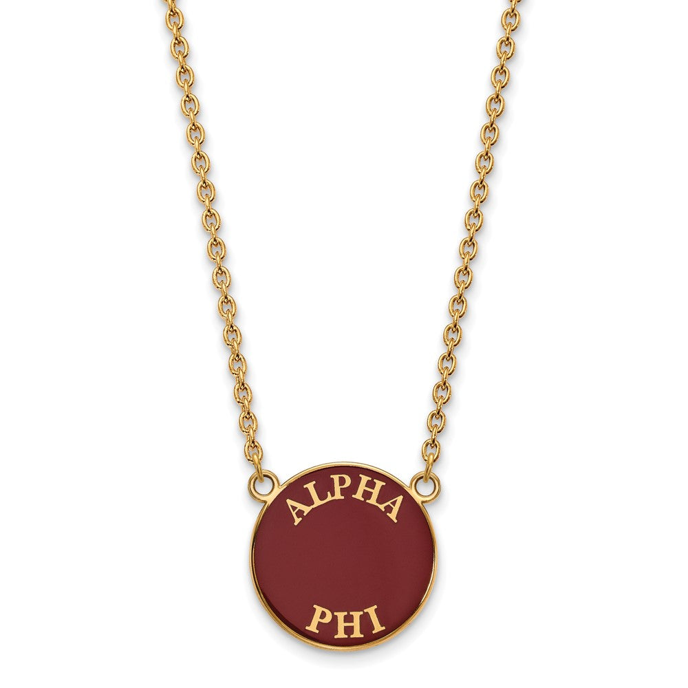 Sterling Silver Gold-plated LogoArt Alpha Phi Sorority Text Large Color Enamel Pendant 18 inch Necklace