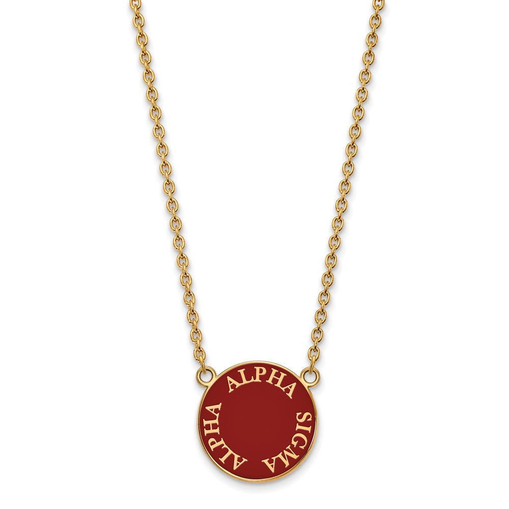 Sterling Silver Gold-plated LogoArt Alpha Sigma Alpha Sorority Text Large Color Enamel Pendant 18 inch Necklace