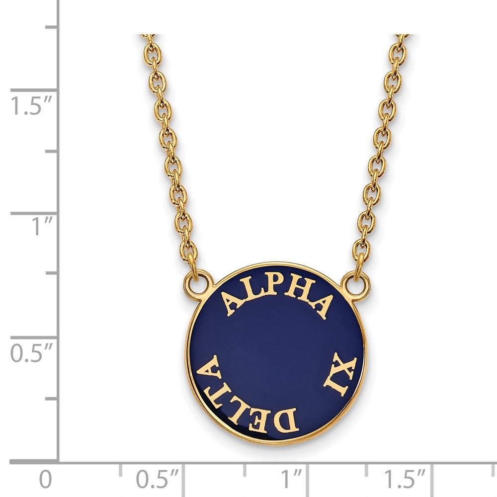 Sterling Silver Gold-plated LogoArt Alpha Xi Delta Sorority Text Large Color Enamel Pendant 18 inch Necklace