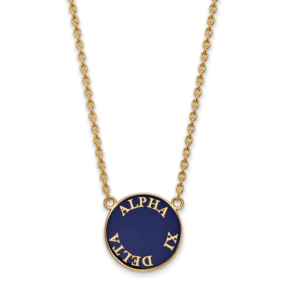 Sterling Silver Gold-plated LogoArt Alpha Xi Delta Sorority Text Large Color Enamel Pendant 18 inch Necklace