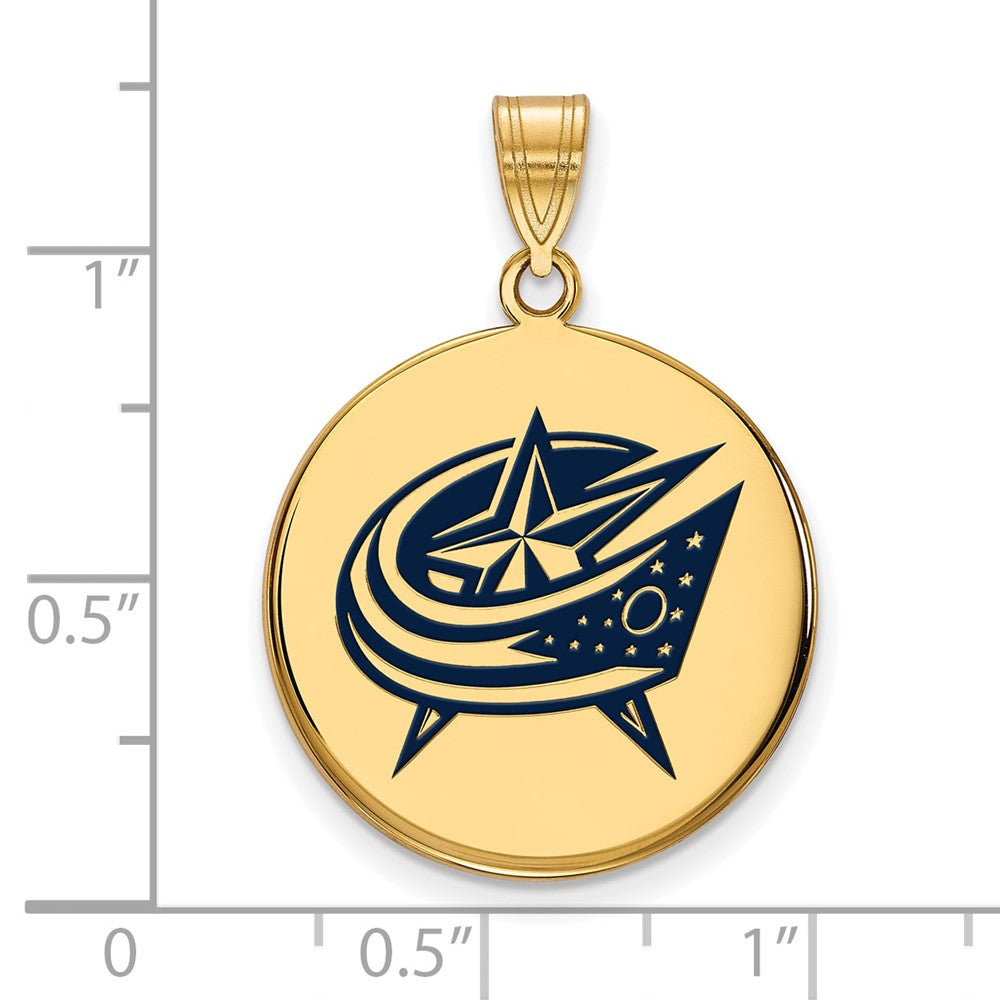 Sterling Silver Gold-plated NHL LogoArt Columbus Blue Jackets Large Enameled Disc Pendant