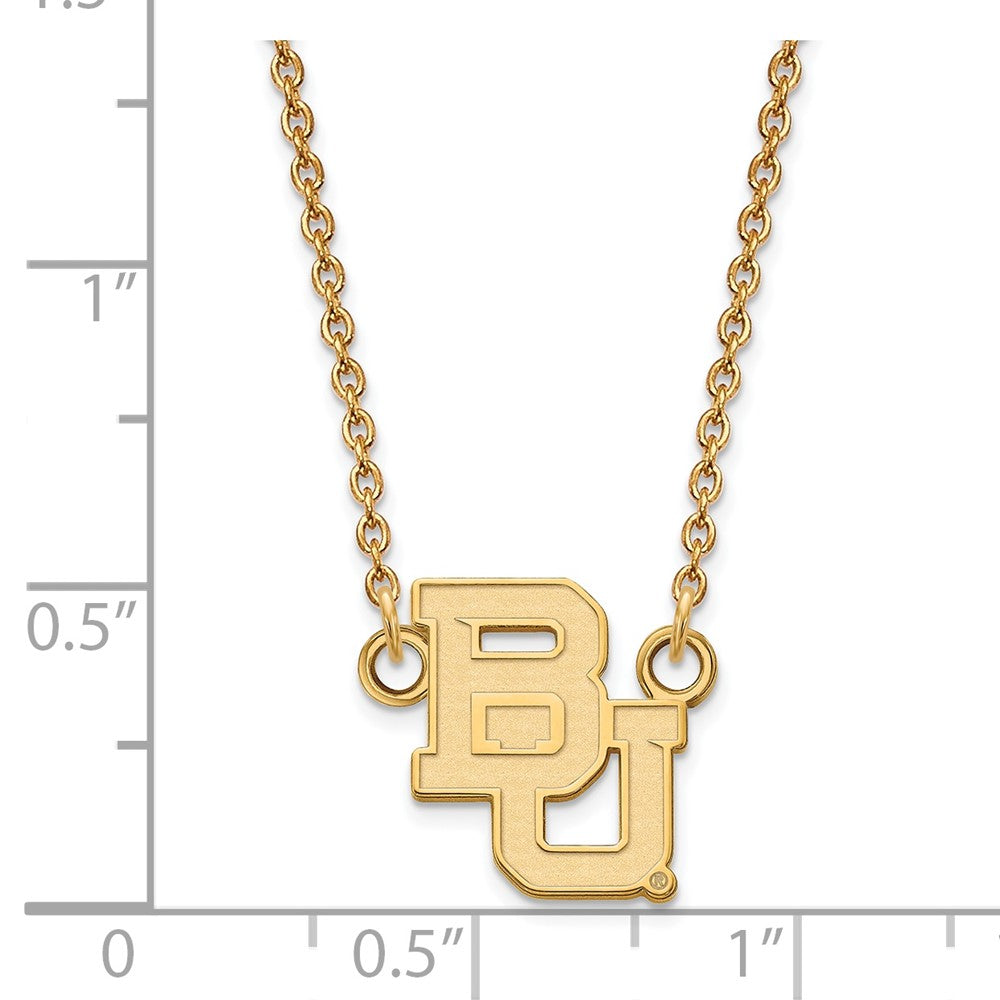 Sterling Silver Gold-plated LogoArt Baylor University Bears Small Pendant 18 inch Necklace