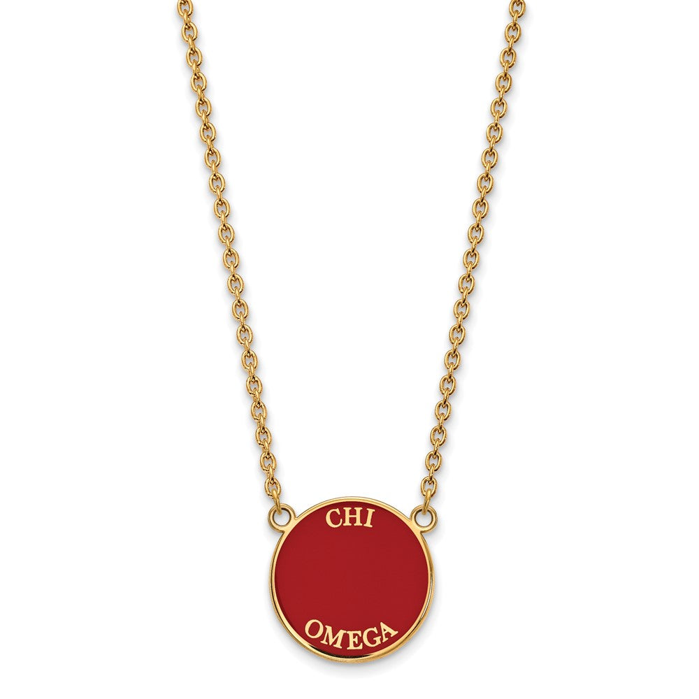 Sterling Silver Gold-plated LogoArt Chi Omega Sorority Text Large Color Enamel Pendant 18 inch Necklace