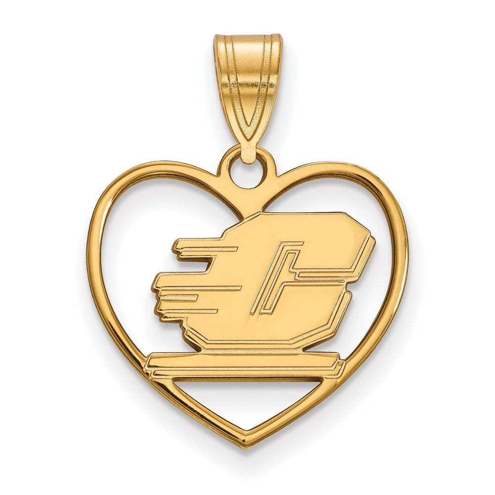 Sterling Silver Gold-plated LogoArt Central Michigan University Letter C Heart Pendant