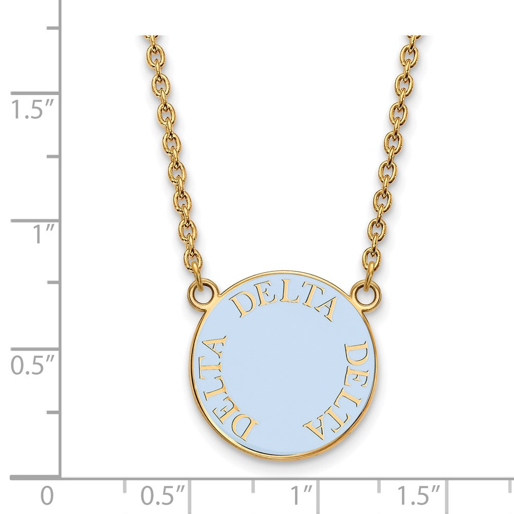 Sterling Silver Gold-plated LogoArt Delta Delta Delta Sorority Text Large Color Enamel Pendant 18 inch Necklace