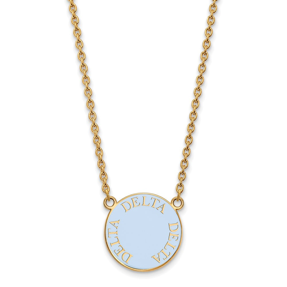 Sterling Silver Gold-plated LogoArt Delta Delta Delta Sorority Text Large Color Enamel Pendant 18 inch Necklace
