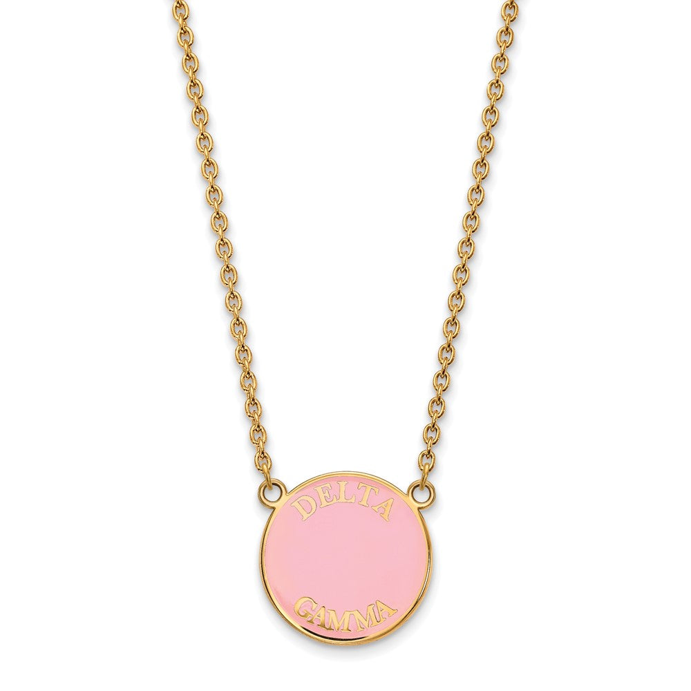 Sterling Silver Gold-plated LogoArt Delta Gamma Sorority Text Large Color Enamel Pendant 18 inch Necklace
