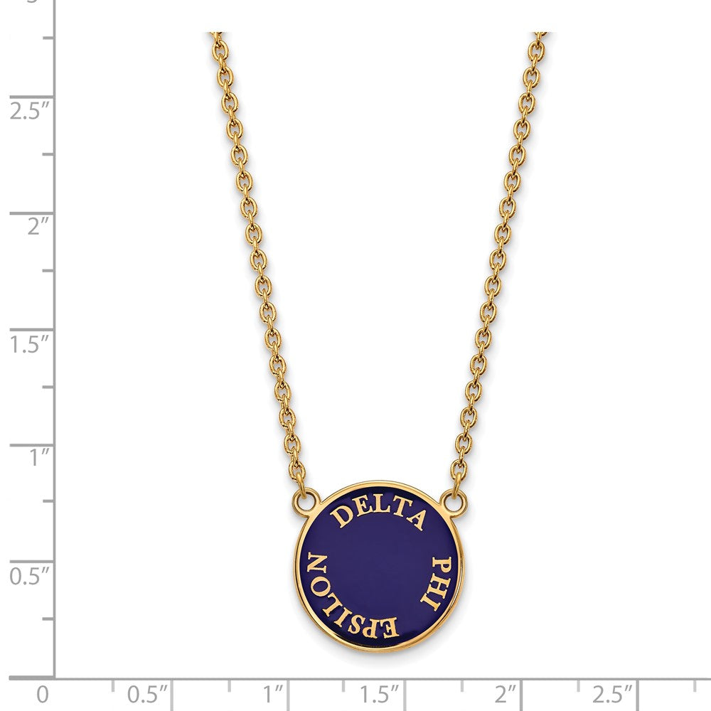 Sterling Silver Gold-plated LogoArt Delta Phi Epsilon Sorority Text Large Color Enamel Pendant 18 inch Necklace