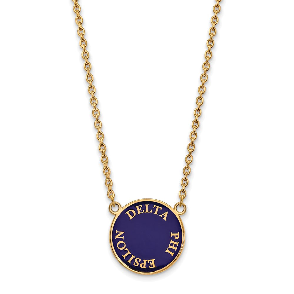 Sterling Silver Gold-plated LogoArt Delta Phi Epsilon Sorority Text Large Color Enamel Pendant 18 inch Necklace