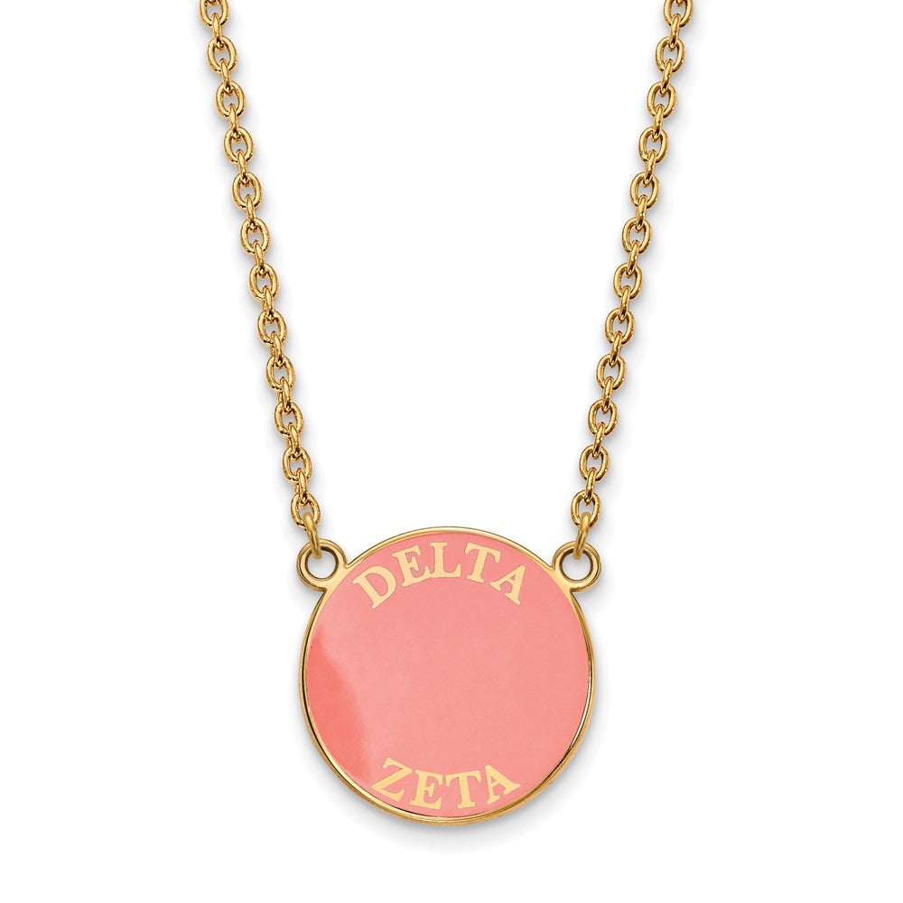 Sterling Silver Gold-plated LogoArt Delta Zeta Sorority Text Large Color Enamel Pendant 18 inch Necklace