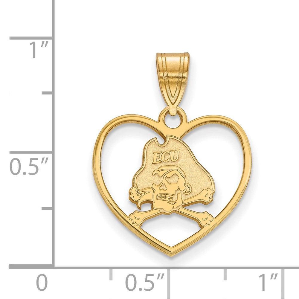 Sterling Silver Gold-plated LogoArt East Carolina University Pirate Heart Pendant