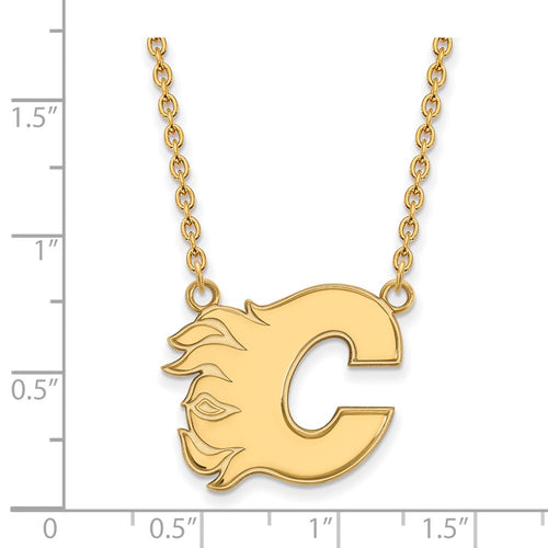 10k Gold NHL LogoArt Calgary Flames Letter C Large Pendant 18 inch Necklace