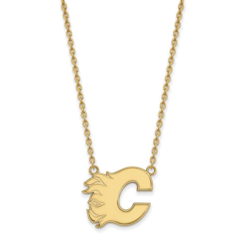 10k Gold NHL LogoArt Calgary Flames Letter C Large Pendant 18 inch Necklace