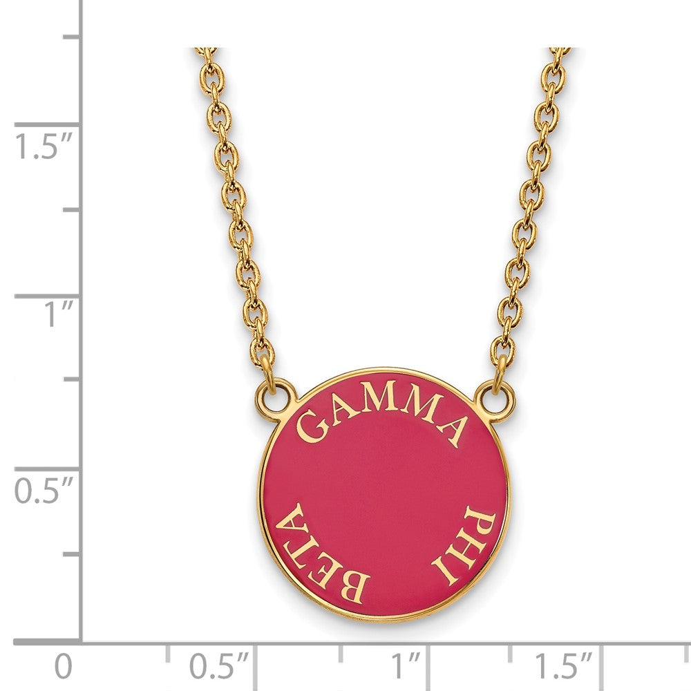 Sterling Silver Gold-plated LogoArt Gamma Phi Beta Sorority Text Large Color Enamel Pendant 18 inch Necklace
