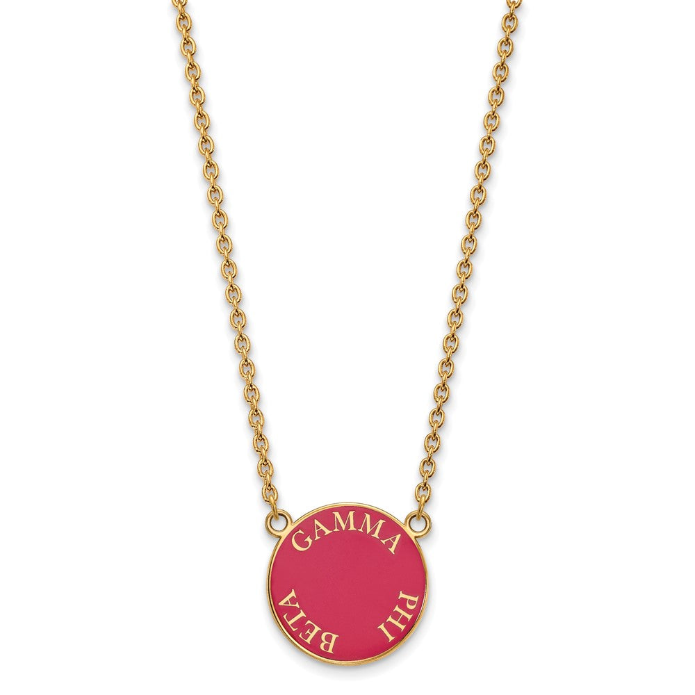 Sterling Silver Gold-plated LogoArt Gamma Phi Beta Sorority Text Large Color Enamel Pendant 18 inch Necklace