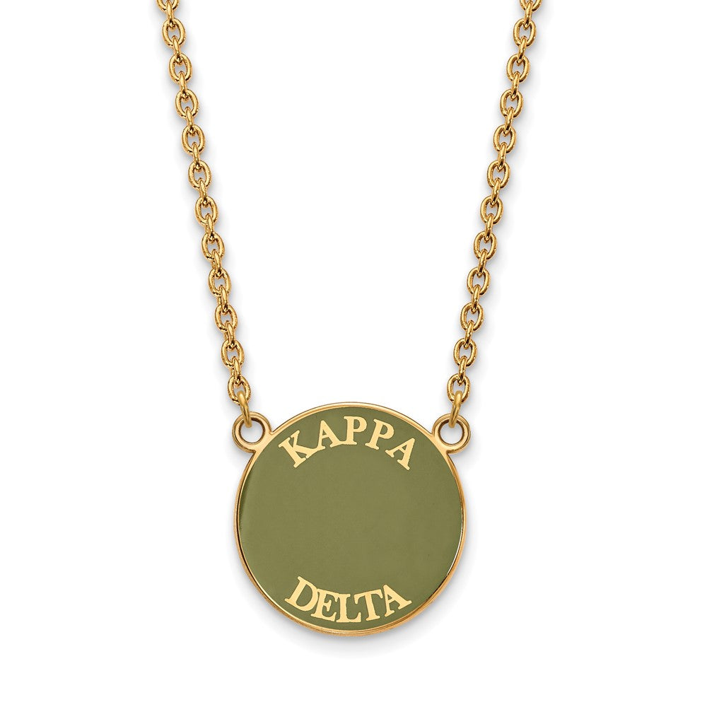 Sterling Silver Gold-plated LogoArt Kappa Delta Sorority Text Large Color Enamel Pendant 18 inch Necklace
