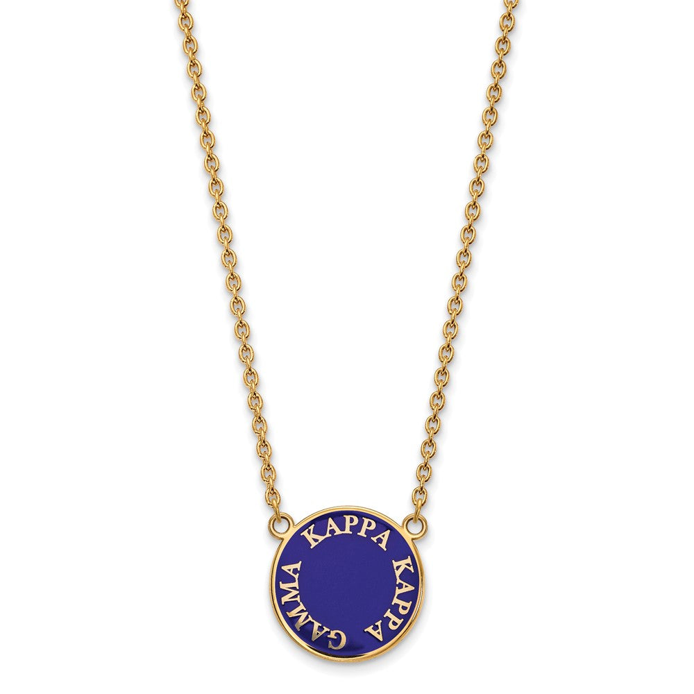 Sterling Silver Gold-plated LogoArt Kappa Kappa Gamma Sorority Text Large Color Enamel Pendant 18 inch Necklace