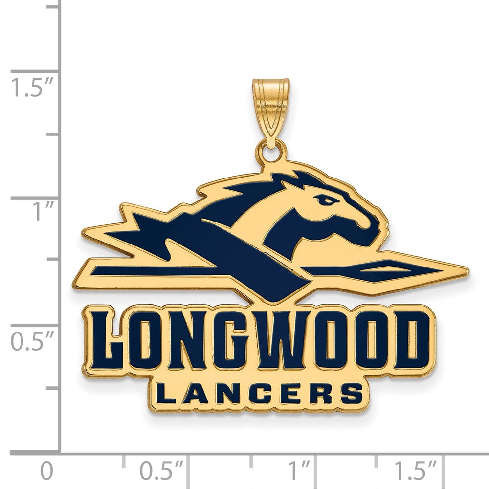Sterling Silver Gold-plated LogoArt Longwood University Lancers Extra Large Enameled Pendant