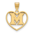 Sterling Silver Gold-plated LogoArt Miami University Ohio Letter M Heart Pendant