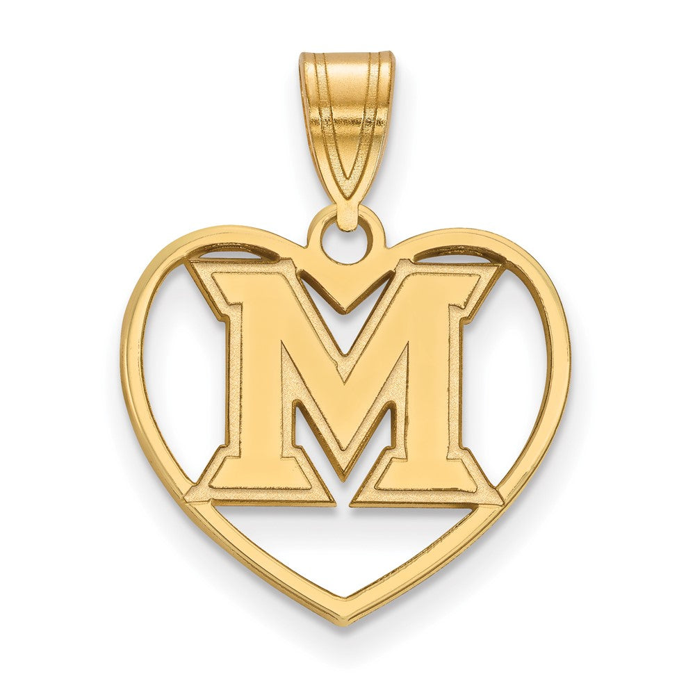Sterling Silver Gold-plated LogoArt Miami University Ohio Letter M Heart Pendant