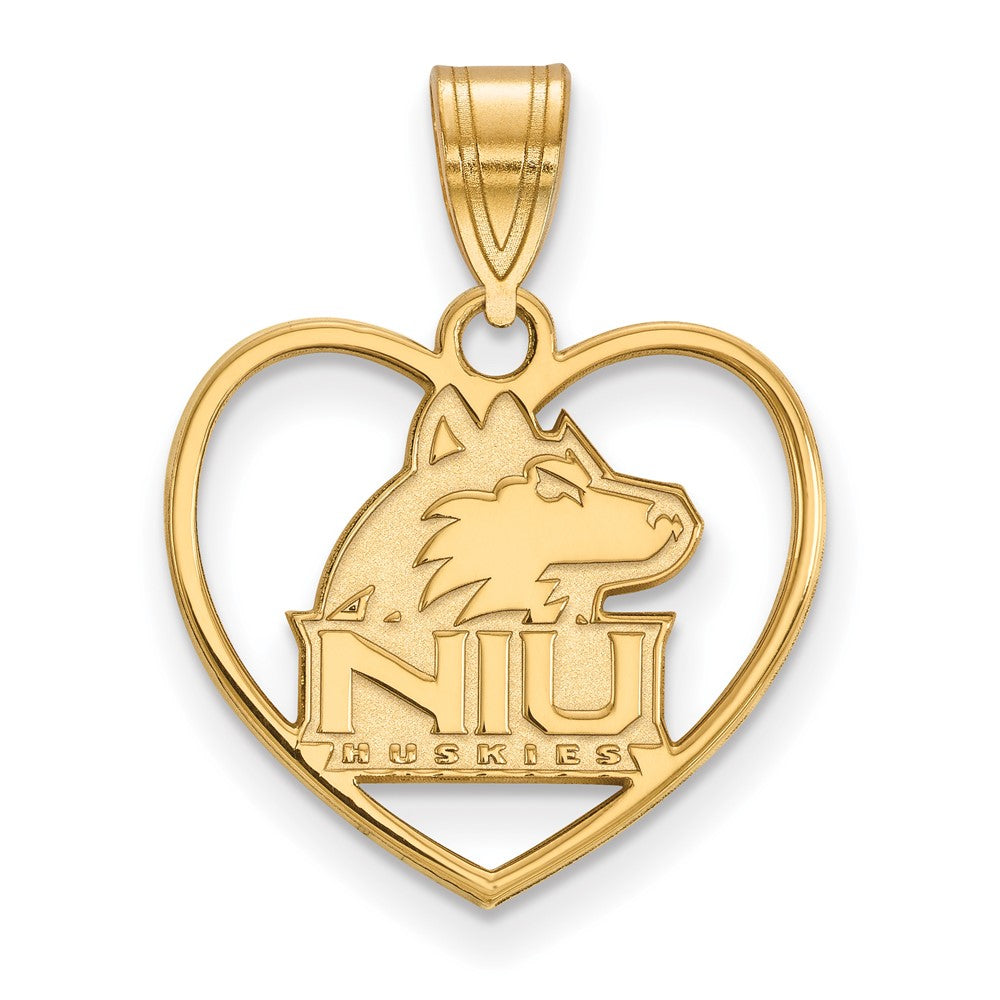 Sterling Silver Gold-plated LogoArt Northern Illinois University N-I-U Huskies Heart Pendant