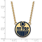 Sterling Silver Gold-plated NHL LogoArt Edmonton Oilers Large Enameled Pendant 18 inch Necklace