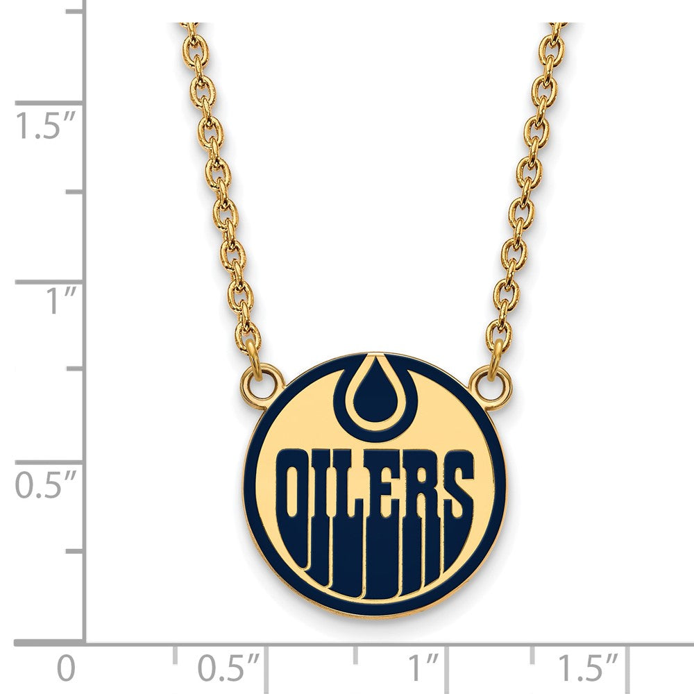 Sterling Silver Gold-plated NHL LogoArt Edmonton Oilers Large Enameled Pendant 18 inch Necklace